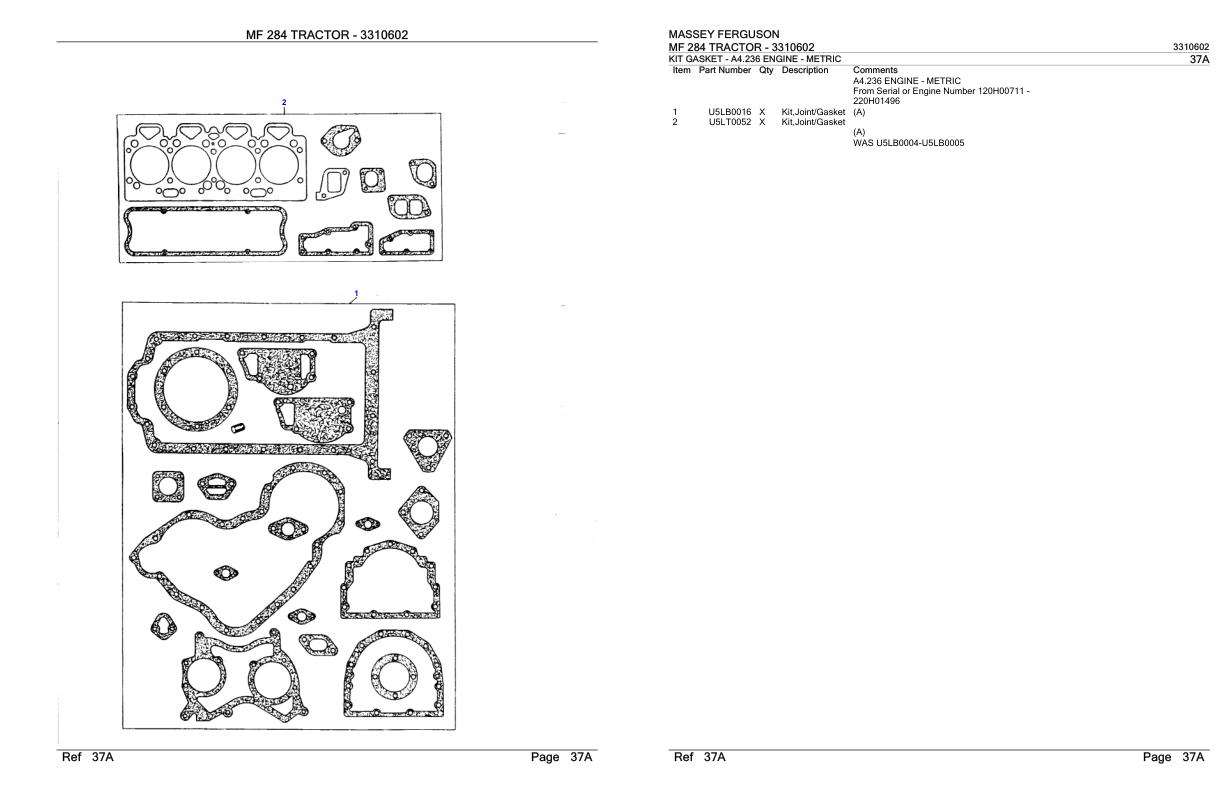 Massey Ferguson MF 284 Tractor Parts Catalog 3310602 1