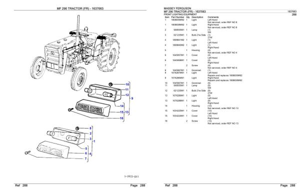 Massey Ferguson MF 290 Tractor Parts Catalog 1637063 1