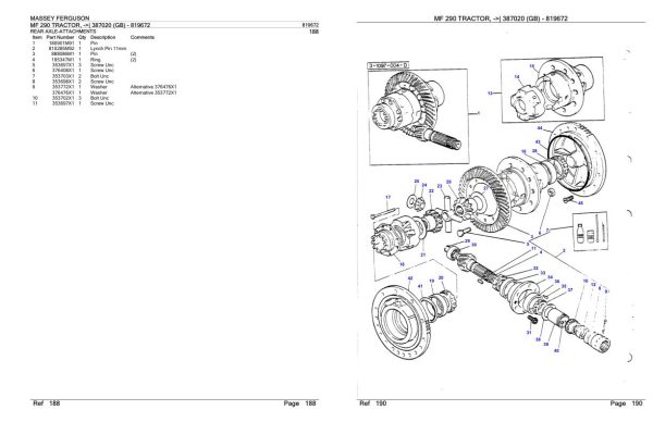 Massey Ferguson MF 290 Tractor Parts Catalog 819672 1