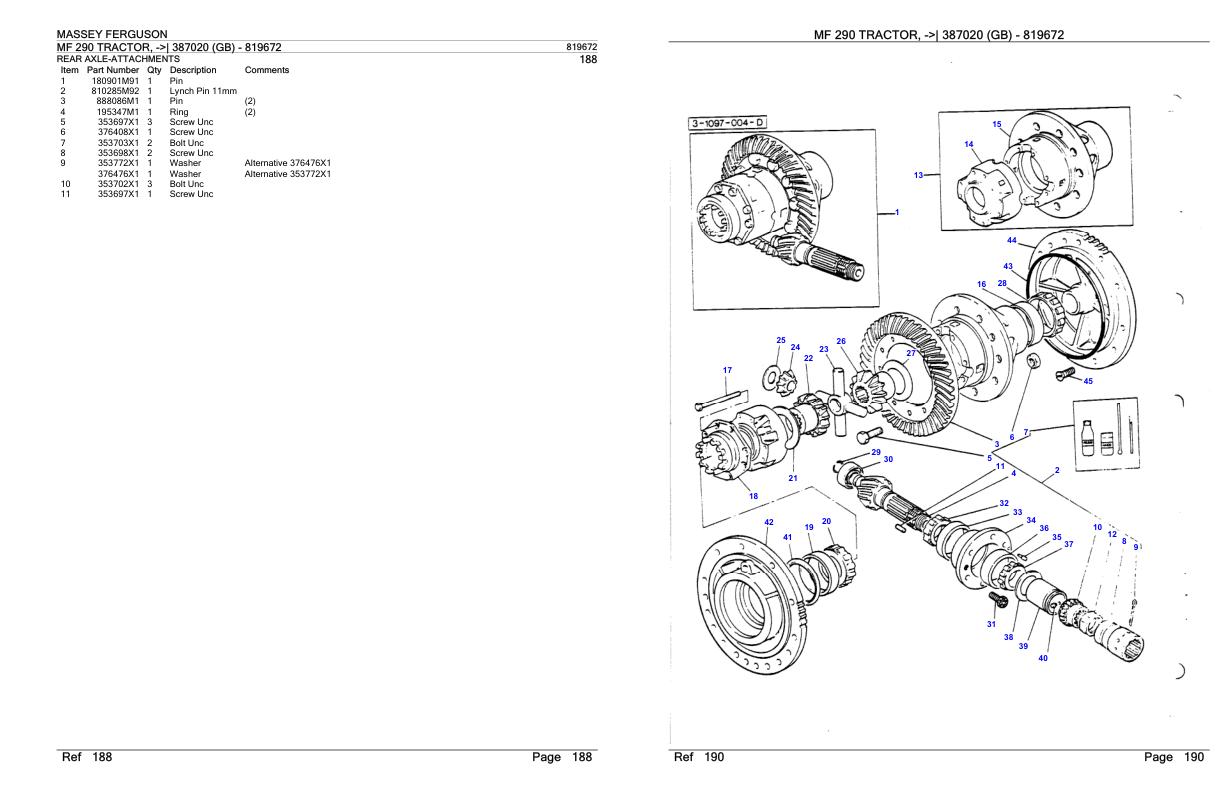 Massey Ferguson MF 290 Tractor Parts Catalog 819672 1