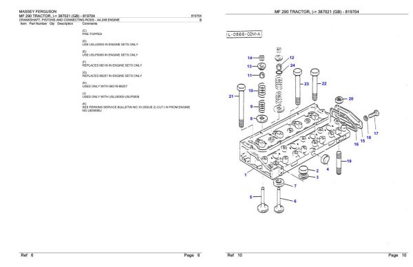 Massey Ferguson MF 290 Tractor Parts Catalog 819704 2