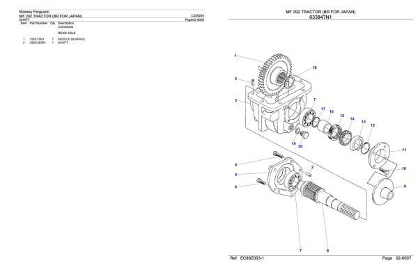 Massey Ferguson MF 292 Tractor Parts Catalog C029204 1