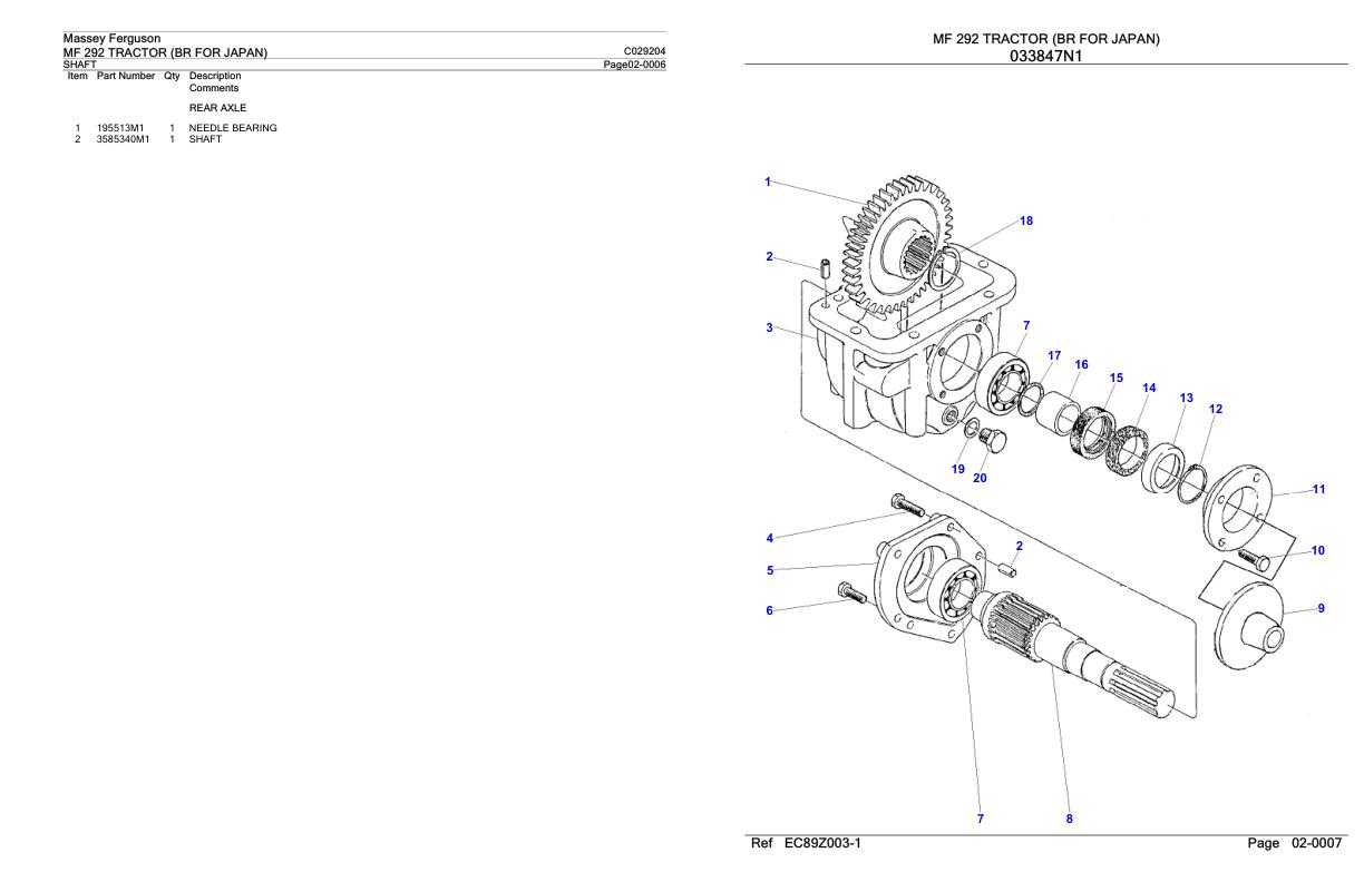Massey Ferguson MF 292 Tractor Parts Catalog C029204 1