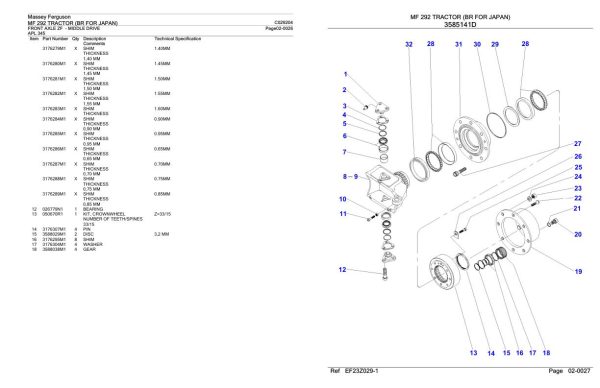 Massey Ferguson MF 292 Tractor Parts Catalog C029204 2
