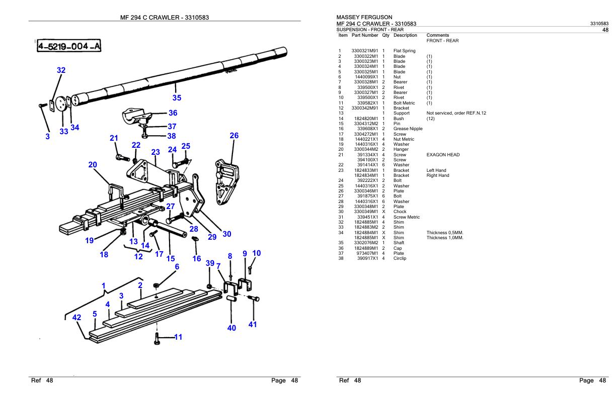 Massey Ferguson MF 294 C Crawler Parts Catalog 3310583 1