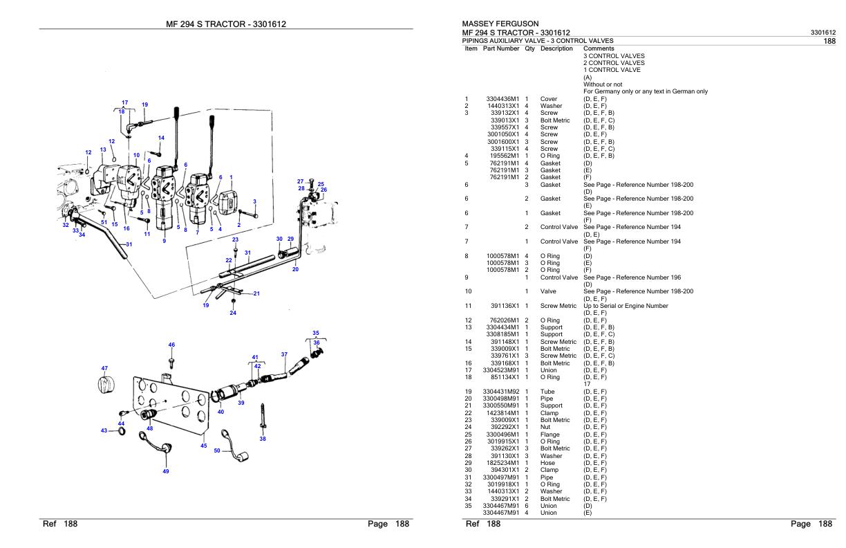 Massey Ferguson MF 294 S Tractor Parts Catalog 3301612 1