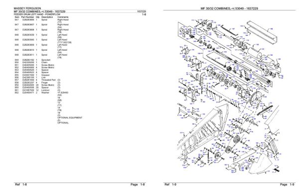 Massey Ferguson MF 30 32 Combine Parts Catalog 1637229 1