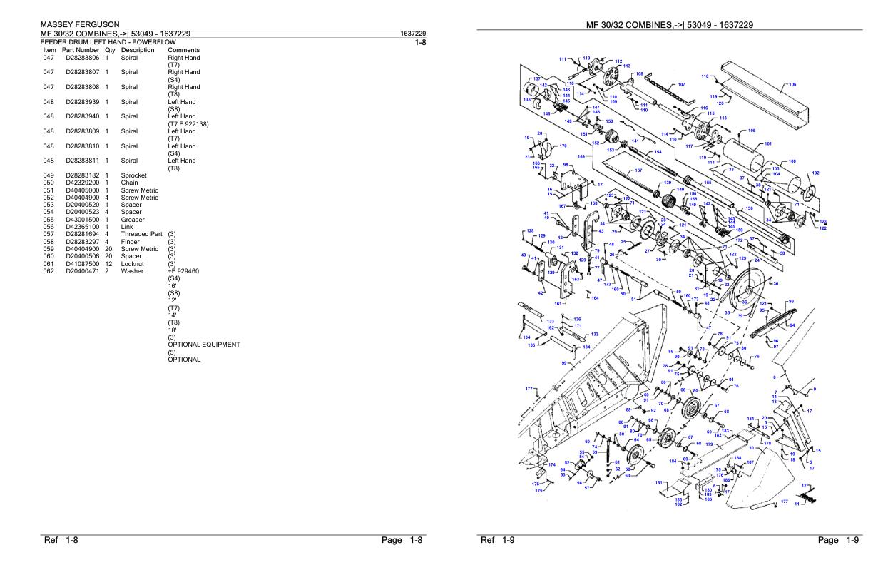 Massey Ferguson MF 30 32 Combine Parts Catalog 1637229 1