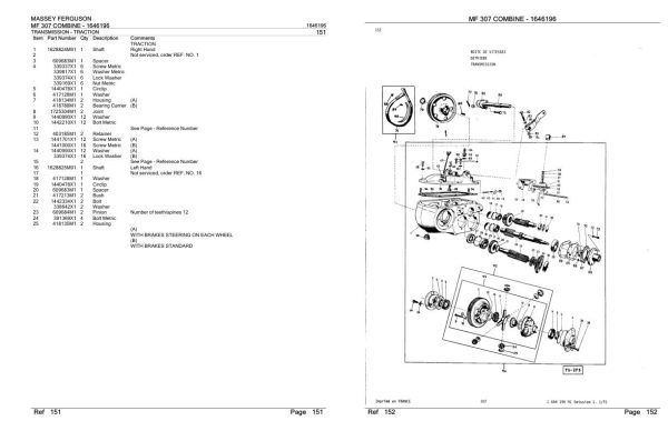 Massey Ferguson MF 307 Combine Parts Catalog 1646196 1