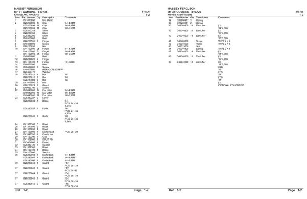 Massey Ferguson MF 31 Combine Parts Catalog 819726 1