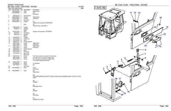 Massey Ferguson MF 3120 3120T Tractor Parts Catalog 1637260 1