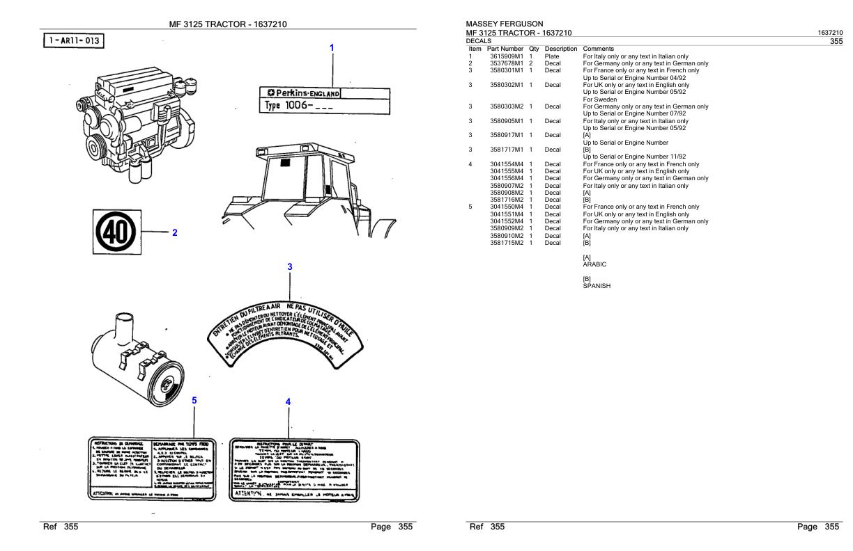 Massey Ferguson MF 3125 Tractor Parts Catalog 1637210 1