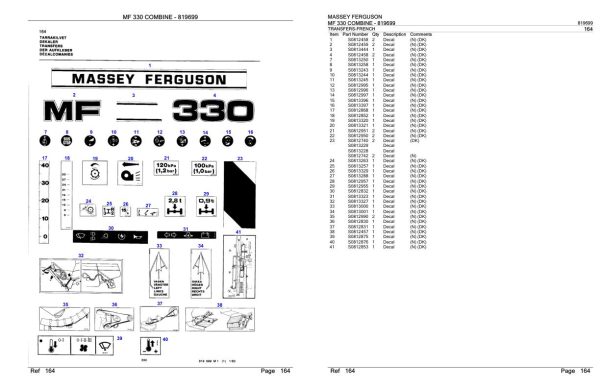 Massey Ferguson MF 330 Combine Parts Catalog 819699 1