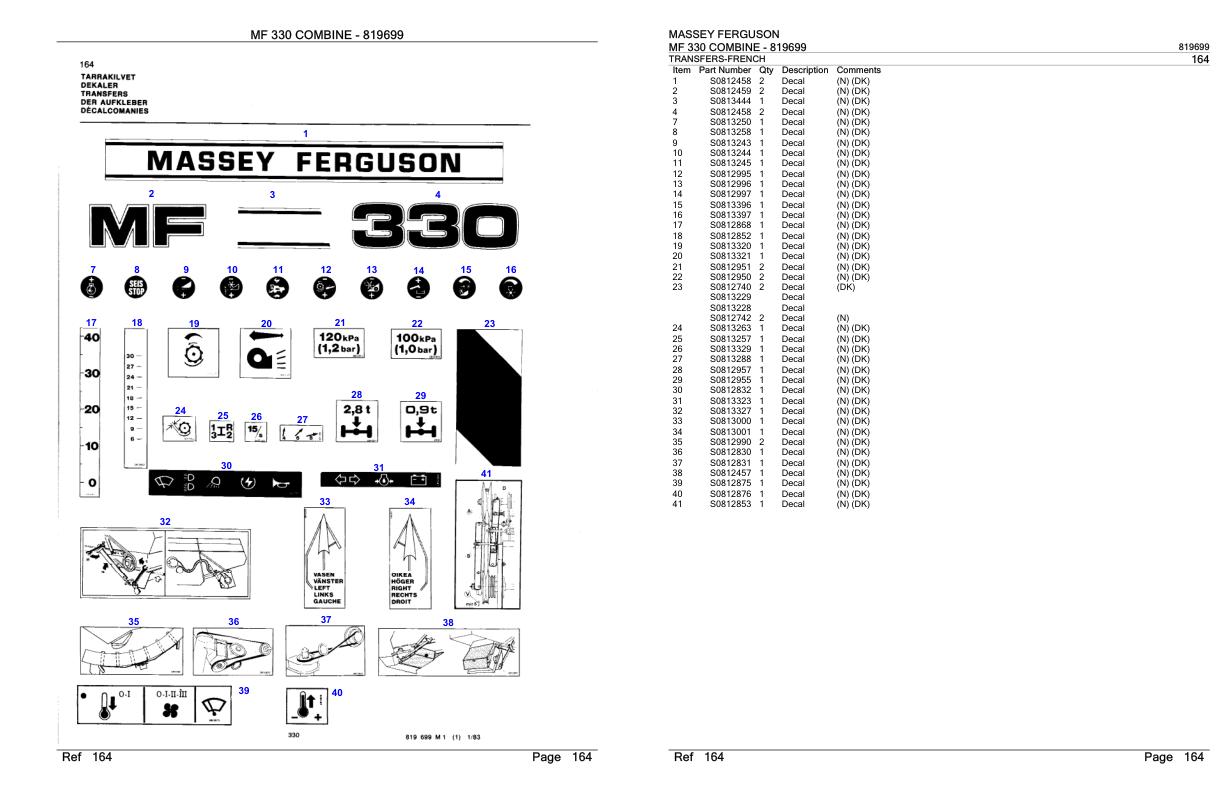 Massey Ferguson MF 330 Combine Parts Catalog 819699 1