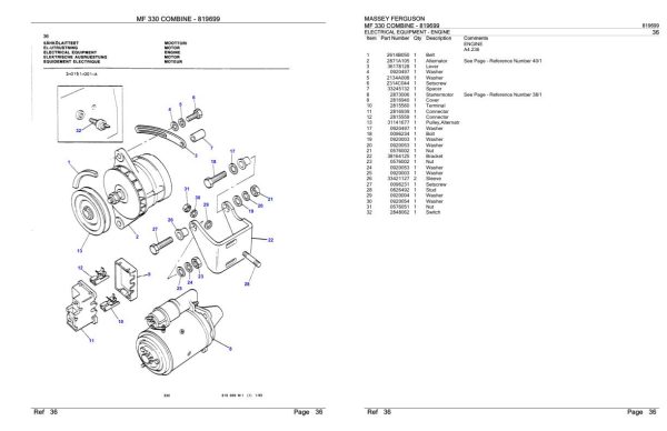 Massey Ferguson MF 330 Combine Parts Catalog 819699 2
