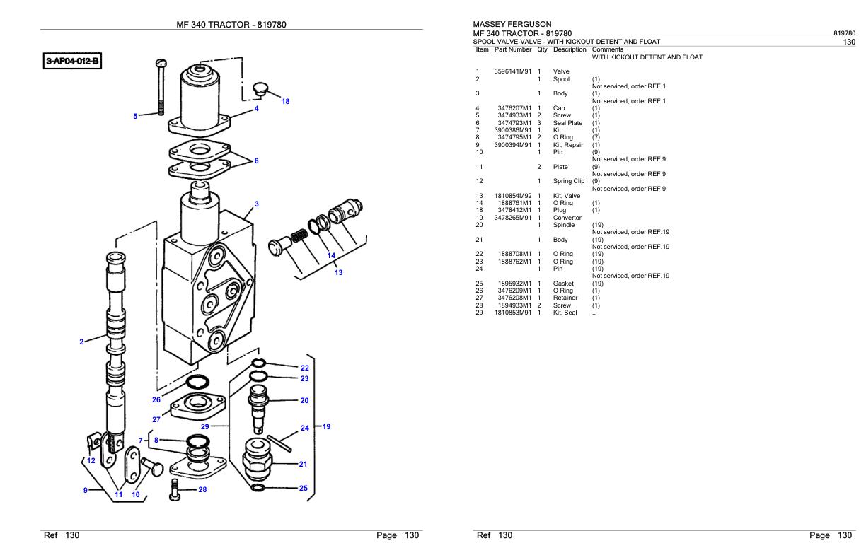 Massey Ferguson MF 340 Tractor Parts Catalog 819780 1