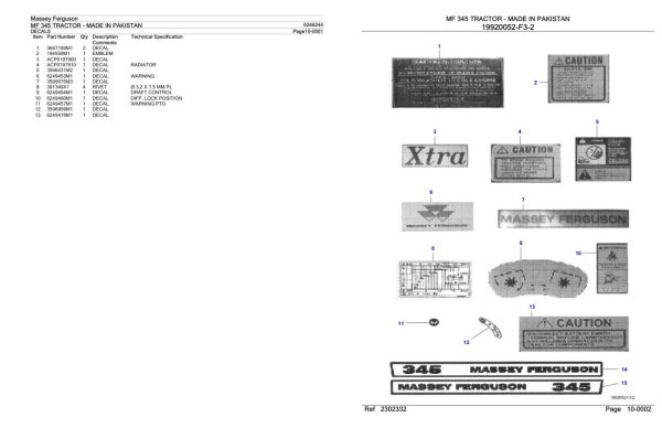 Massey Ferguson MF 345 Tractor Parts Catalog 6246244 1