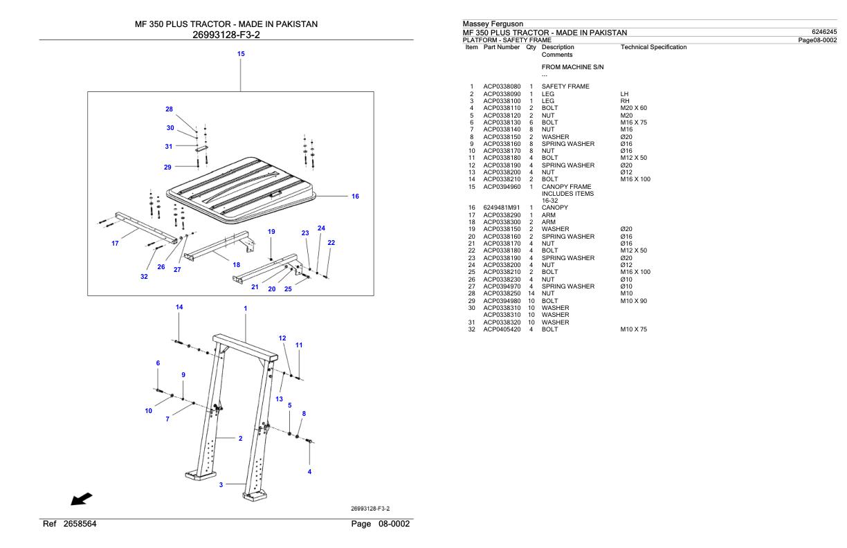 Massey Ferguson MF 350 PluS Tractor Parts Catalog 6246245 1