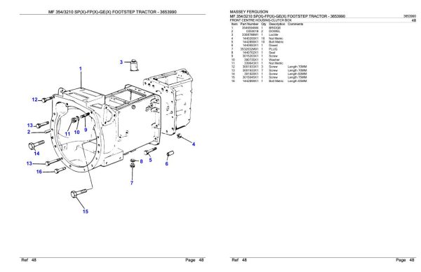 Massey Ferguson MF 354 3210 SP X FP X GE X Footstep Tractor Parts Catalog 3653990 2