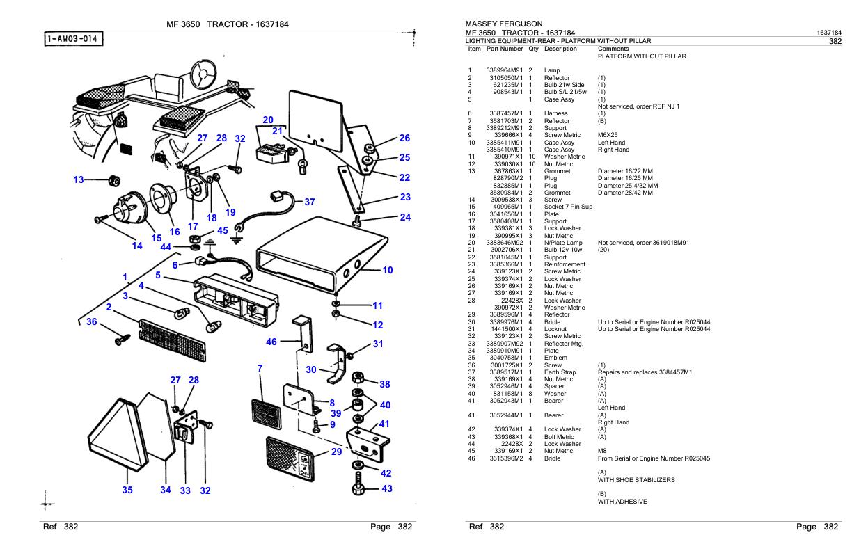 Massey Ferguson MF 3650 Tractor Parts Catalog 1637184 1