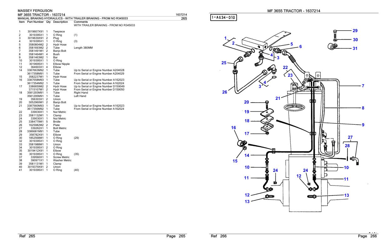 Massey Ferguson MF 3655 Tractor Parts Catalog 1637214 1