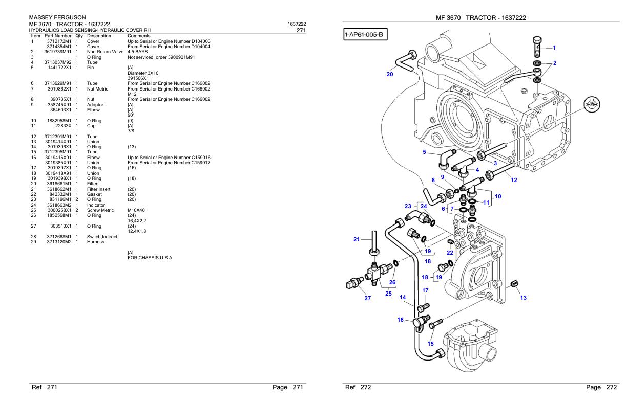 Massey Ferguson MF 3670 Tractor Parts Catalog 1637222 1