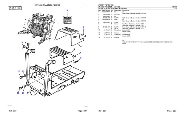Massey Ferguson MF 3680 Tractor Parts Catalog 1637189 1