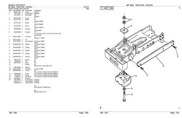 Massey Ferguson MF 3690 Tractor Parts Catalog 1637223 1