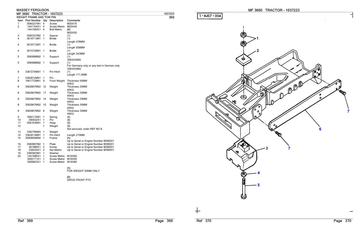 Massey Ferguson MF 3690 Tractor Parts Catalog 1637223 1