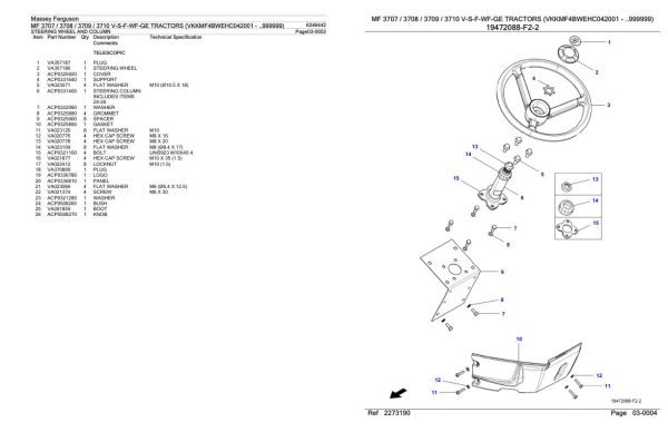 Massey Ferguson MF 3707 3708 3709 3710 V S F Wf Ge Tractor Parts Catalog 6246442 2