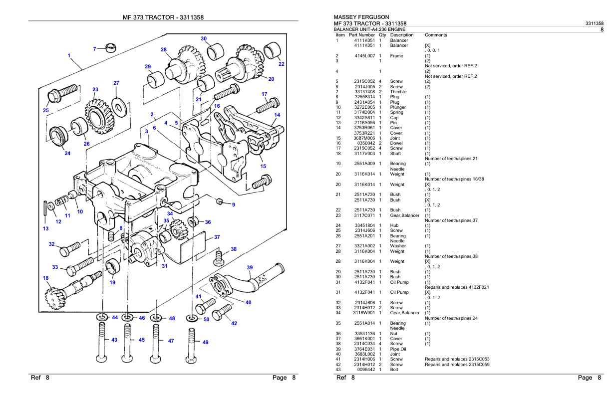 Massey Ferguson MF 373 Tractor Parts Catalog 3311358 1