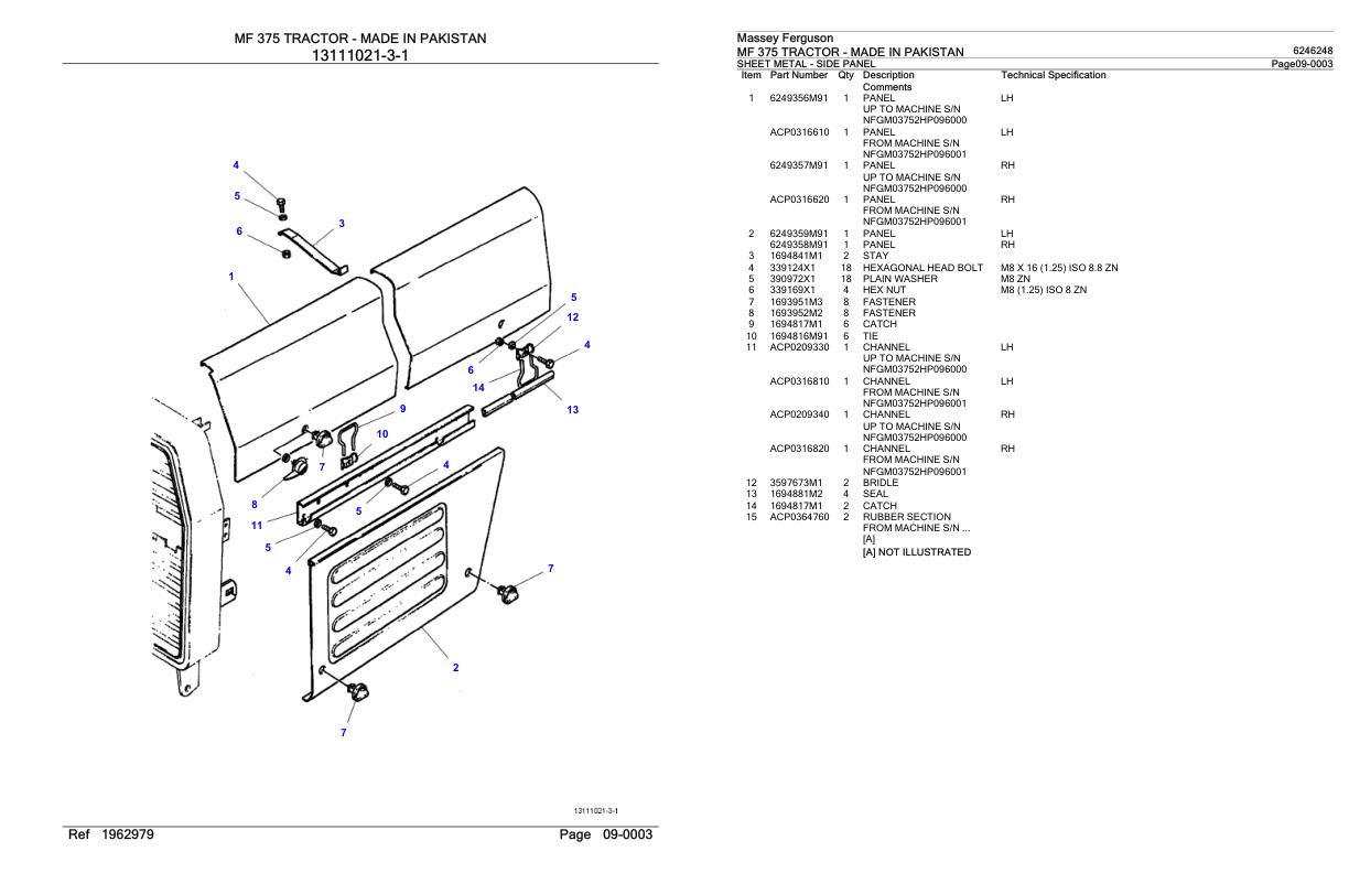 Massey Ferguson MF 375 Tractor Parts Catalog 6246248 1