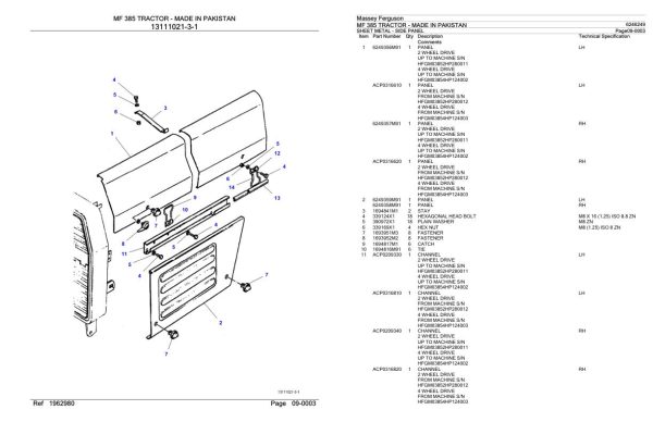 Massey Ferguson MF 385 Tractor Parts Catalog 6246249 1