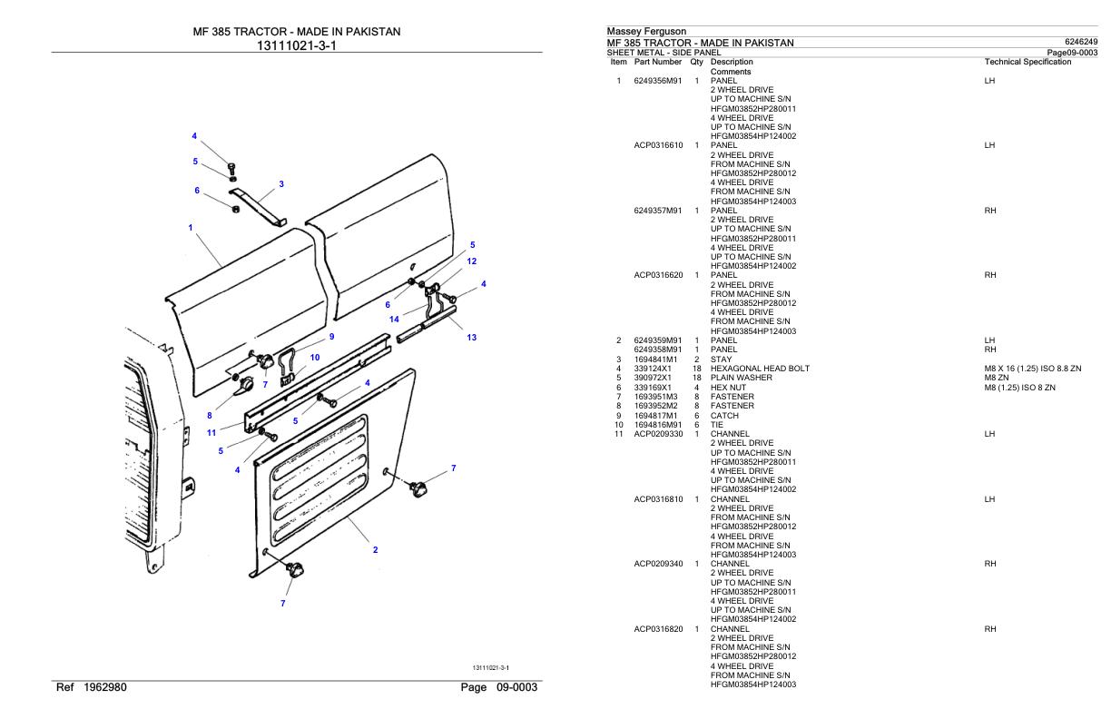 Massey Ferguson MF 385 Tractor Parts Catalog 6246249 1