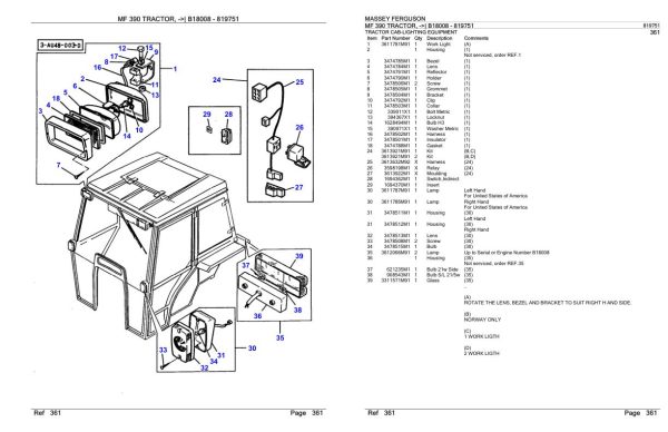 Massey Ferguson MF 390 Tractor Parts Catalog 819751 1