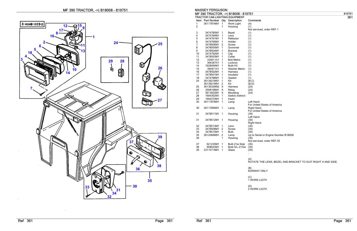Massey Ferguson MF 390 Tractor Parts Catalog 819751 1