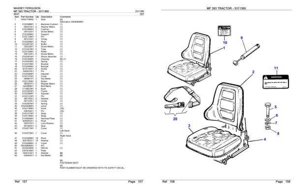 Massey Ferguson MF 393 Tractor Parts Catalog 3311360 1