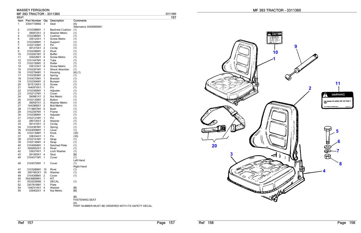 Massey Ferguson MF 393 Tractor Parts Catalog 3311360 1