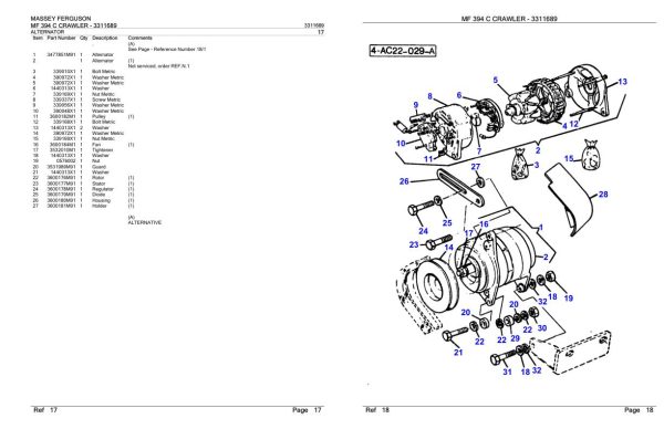 Massey Ferguson MF 394 C Crawler Parts Catalog 3311689 2