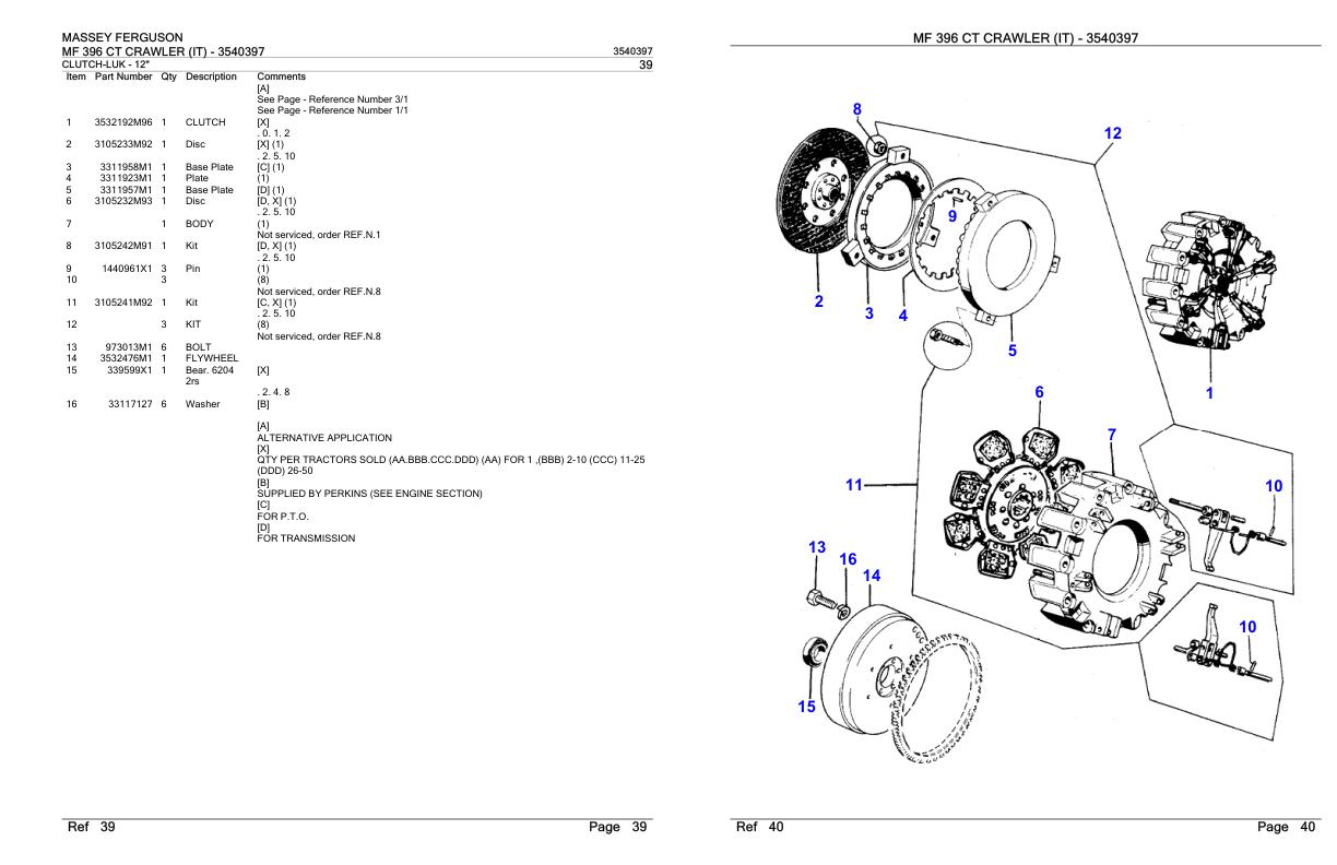 Massey Ferguson MF 396 CT Crawler IT Parts Catalog 3540397