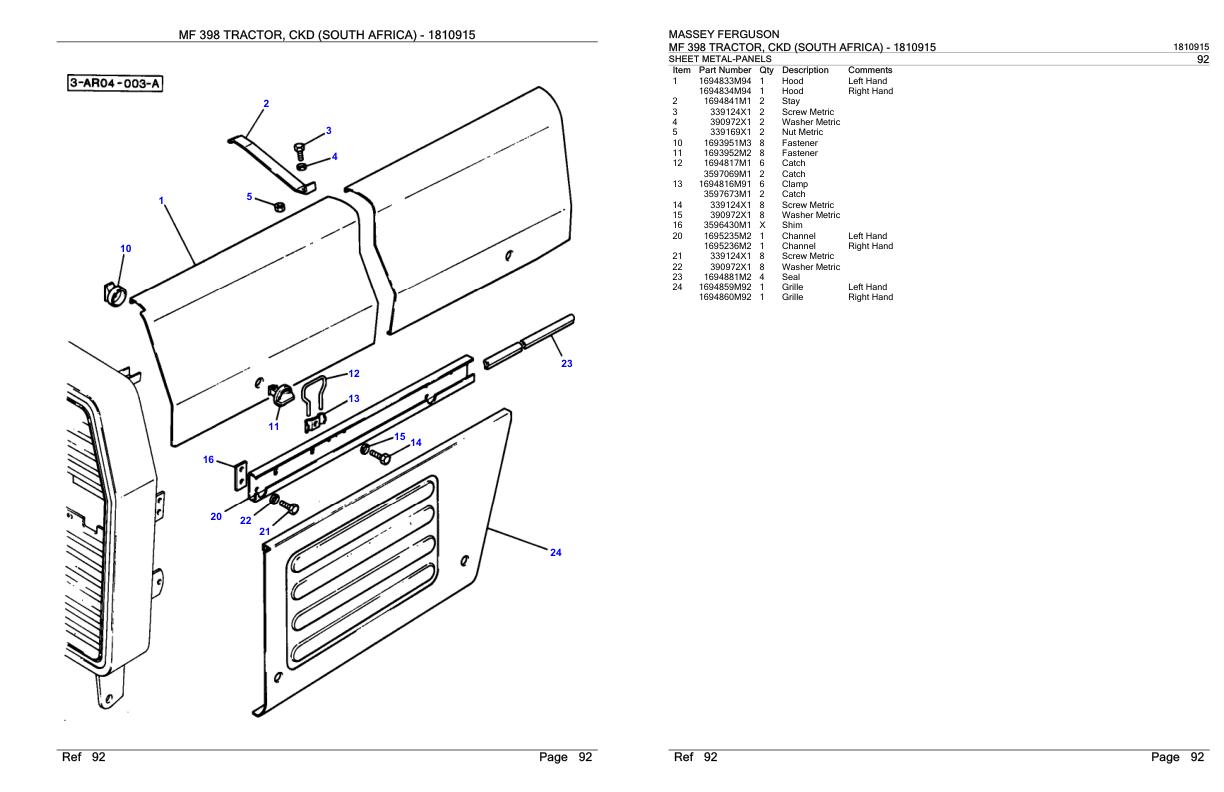 Massey Ferguson MF 398 Tractor Parts Catalog 1810915 1
