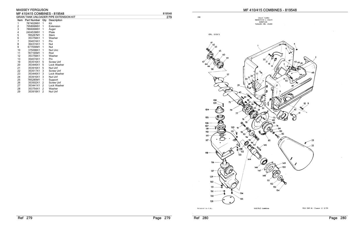 Massey Ferguson MF 410 415 Combine Parts Catalog 819548 1