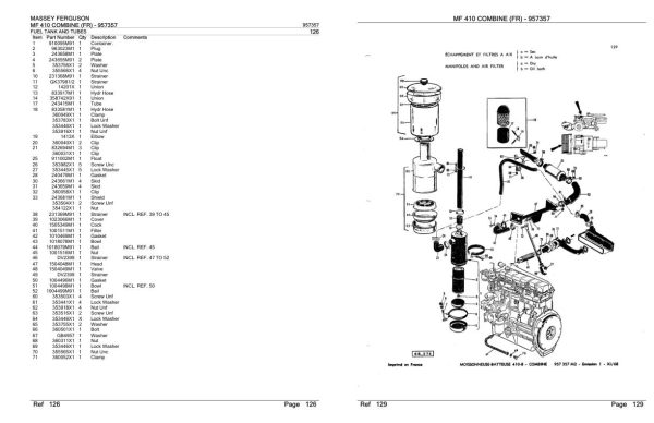 Massey Ferguson MF 410 Combine FR Parts Catalog 957357 1