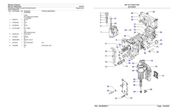 Massey Ferguson MF 415 Tractor Parts Catalog CPE415 2