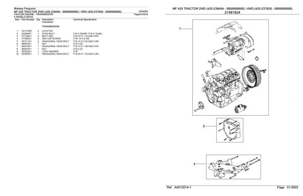 Massey Ferguson MF 425 Tractor Parts Catalog C042502 1