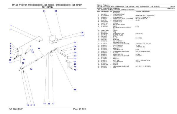 Massey Ferguson MF 425 Tractor Parts Catalog CPE425 2