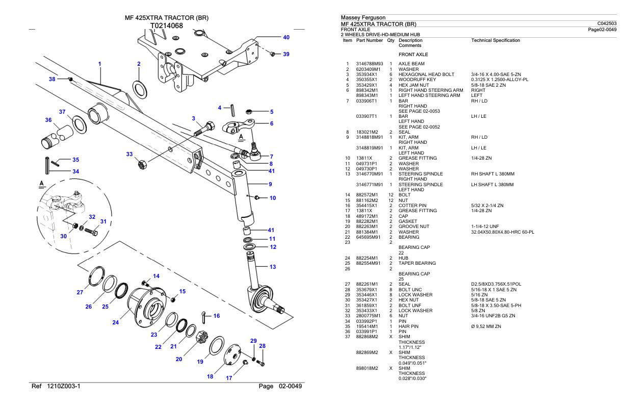 Massey Ferguson MF 425XTRA Tractor Parts Catalog C042503 1