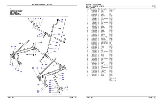 Massey Ferguson MF 430 Combine Parts Catalog 819700 1