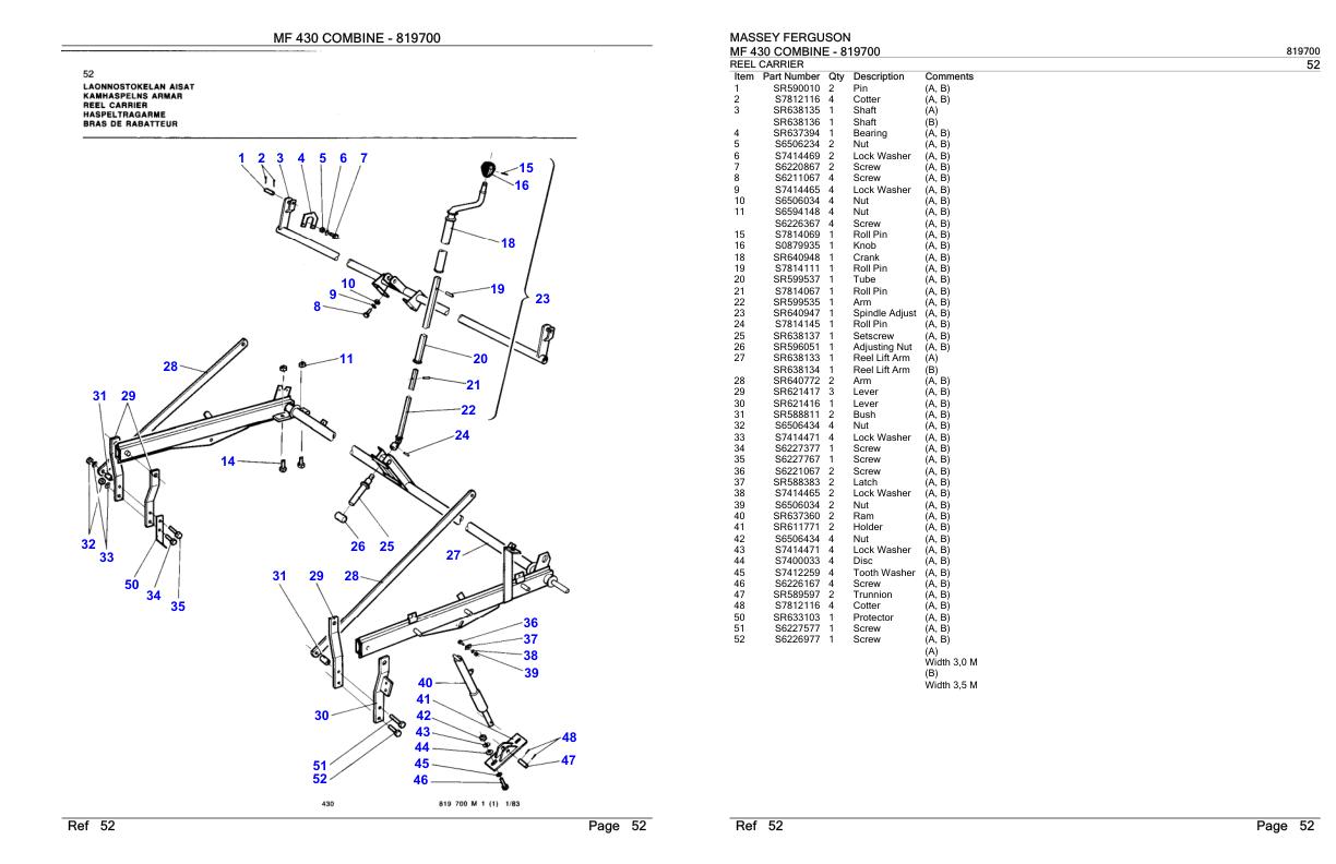 Massey Ferguson MF 430 Combine Parts Catalog 819700 1