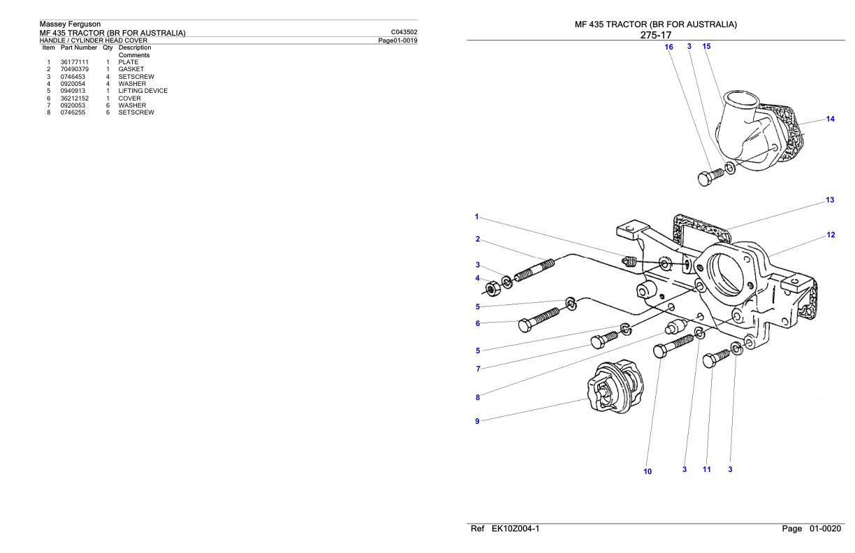 Massey Ferguson MF 435 Tractor Parts Catalog C043502 1